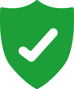 Icon of a protective shield in green with a white checkmark